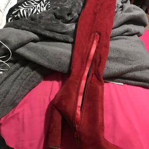 Red thigh high boots